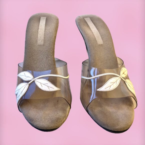 Vintage 80's Clear Transparent Vinyl Upper & Heel Sandal Slide Womens 8 - Picture 6 of 13